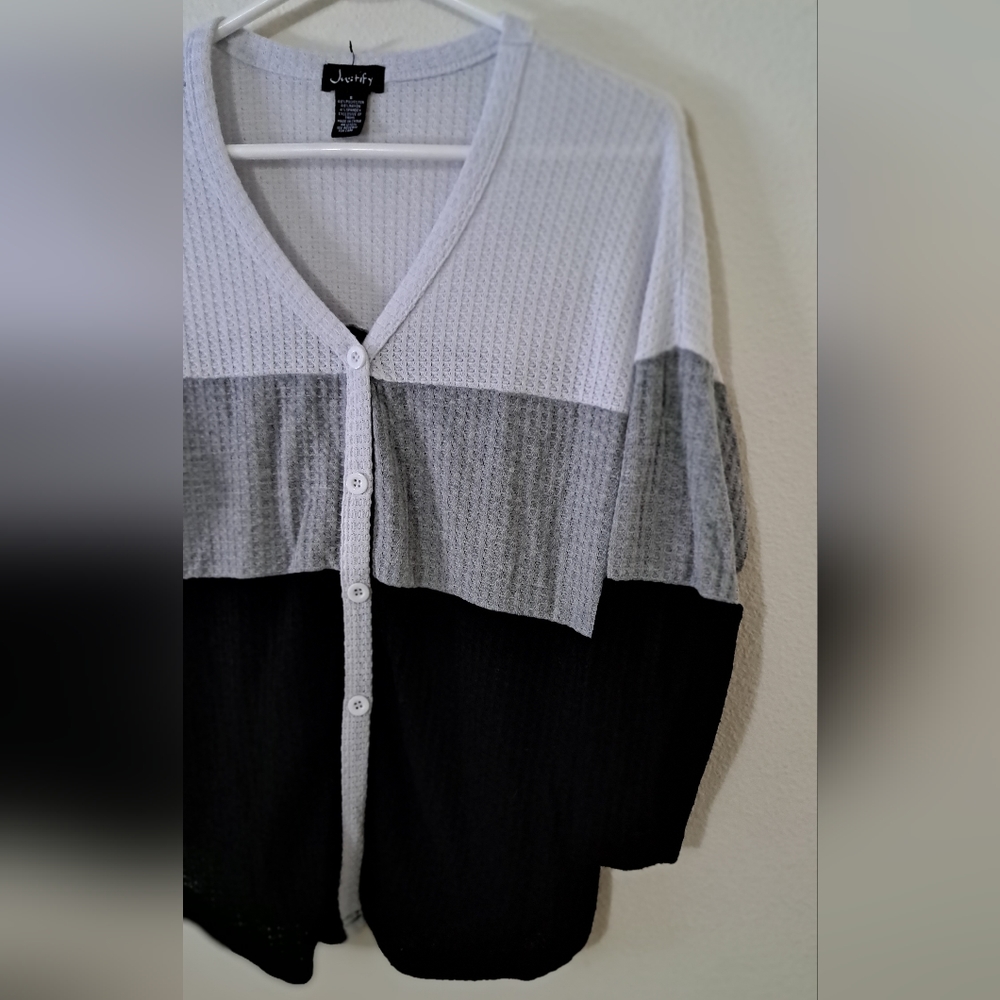 Justify Striped Colorblock Button Front Knit Ther… - image 5